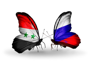 Two butterflies with flags Syria and Russia