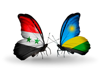 Two butterflies with flags Syria and Rwanda