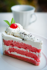 strawberry cake with coffee cup