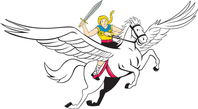Valkyrie Amazon Warrior Flying Horse Cartoon