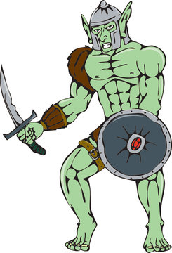 Orc Warrior Sword Shield Cartoon