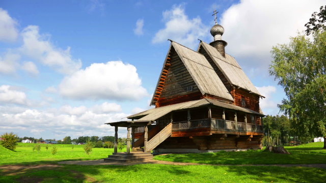 traditional russian wooden church for tourists in ancient town o