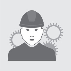 vector illustration of mechanic with gears behind