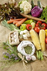 Close up of various colorful raw vegetables
