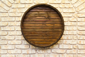 Obraz na płótnie Canvas Winery wall with cask in it