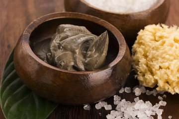 Dead Sea mud and salt in a bowl