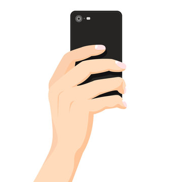 Selfie, hand with mobile phone illustration