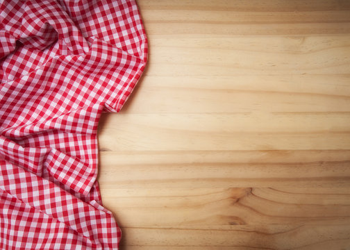 tablecloth over wooden table with copy space