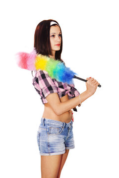 woman maid dusting