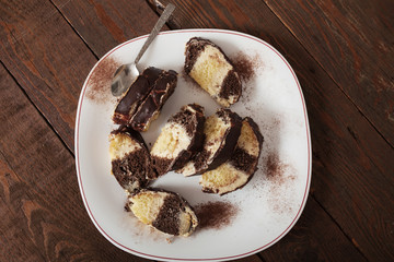 Homemade chocolate and vanilla cake