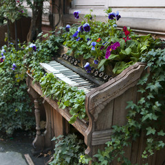 Obraz premium old piano used instead of beds, as a decoration of the park.