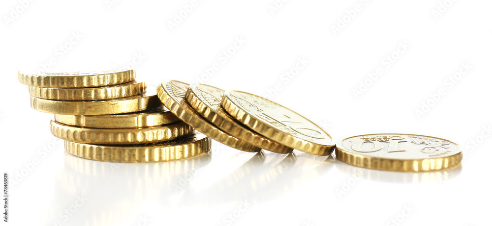 Poster pile of coins isolated on white