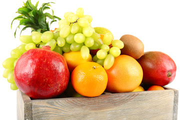 Assortment of fruits in box isolated on white
