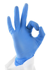 Doctor hand in sterile gloves isolated on white
