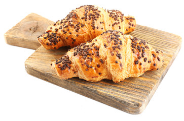 Fresh and tasty croissants with chocolate