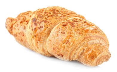 Fresh and tasty croissant with chocolate, isolated on white