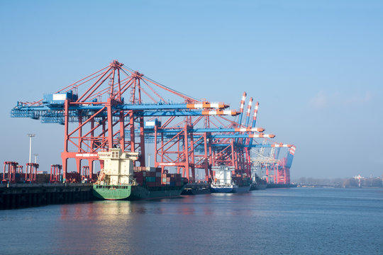 cargo port of Hamburg on the river Elbe, Germany