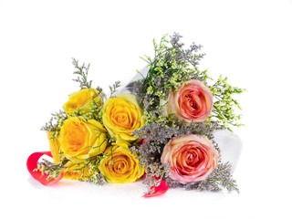 yellow rose and ribbon on white