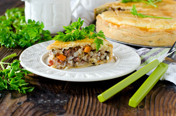 Pie with rice and vegetables