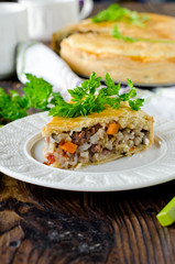 Pie with rice and vegetables
