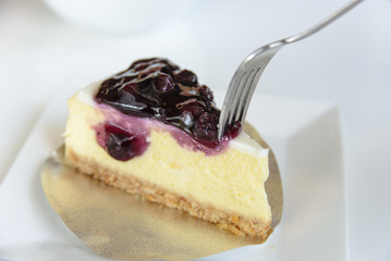 Delicious slice Cheesecake with blueberries