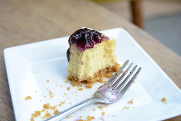 Delicious slice Cheesecake with blueberries