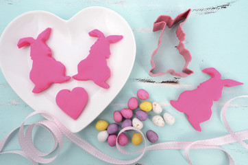 Easter pink fondant cookie bunnies 