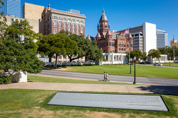 The Dealy Plaza and its surrounding buildings in  Dallas