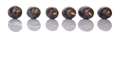 Black grapes over white background