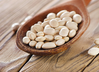 White beans in a spoon.