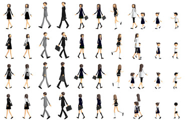 歩いている人々のバリエーションの３D-CG