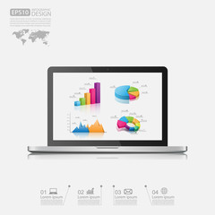 Laptop with business graph.vector