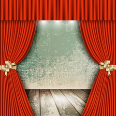 red theater curtain with wooden floors