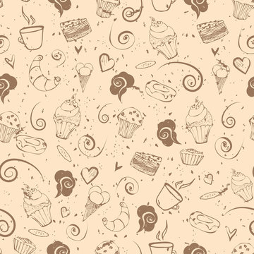 Vector seamless pattern doodle cakes