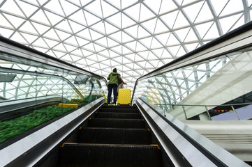 passenger in the shanghai pudong airport.interior of the airport