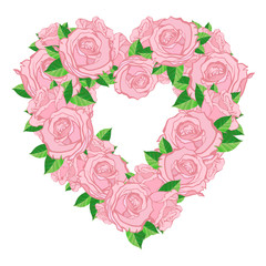 heart of roses on a white background