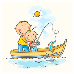 Father and son in the boat