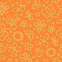 Pattern with flowers and insects
