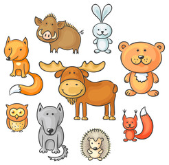 Set of wild forest animals