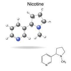Structural chemical formula and model of  nicotine