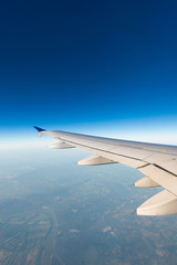 Airplane wing out of window