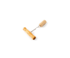Vintage wooden corkscrew and cork