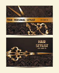 Obraz na płótnie Canvas Hair stylist personal cards with scissors and floral design