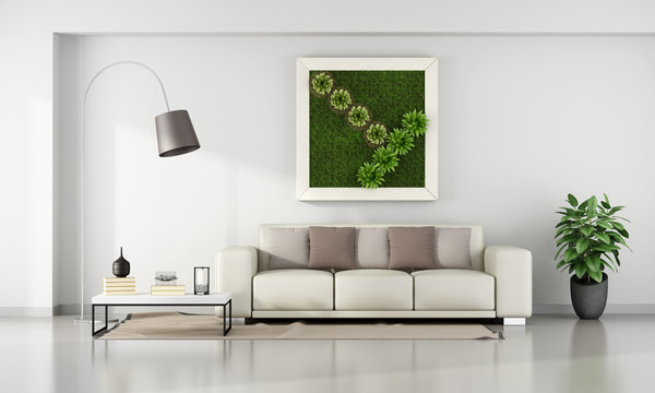 Living room with  vertical garden in frame