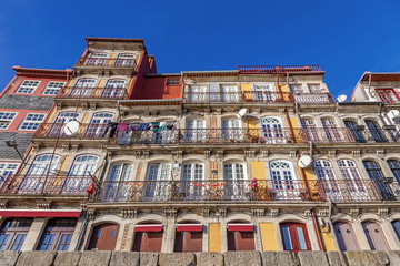 Fototapeta na wymiar The typical colorful buildings of the Ribeira District