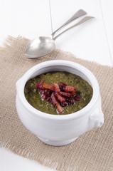 callaloo soup with grilled bacon bits