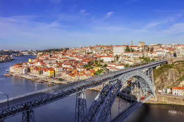 View of the iconic Dom Luis I bridge of Porto, Portugal - obrazy, fototapety, plakaty