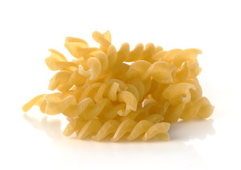Pile of fusilli pasta isolated on white background