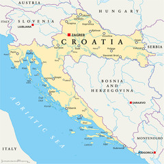 Naklejka premium Polityczna mapa Chorwacji