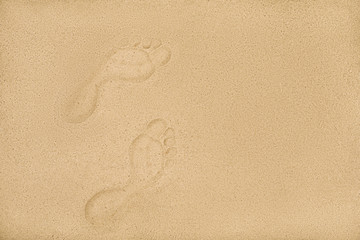 sandy beach with human footprints, copy space